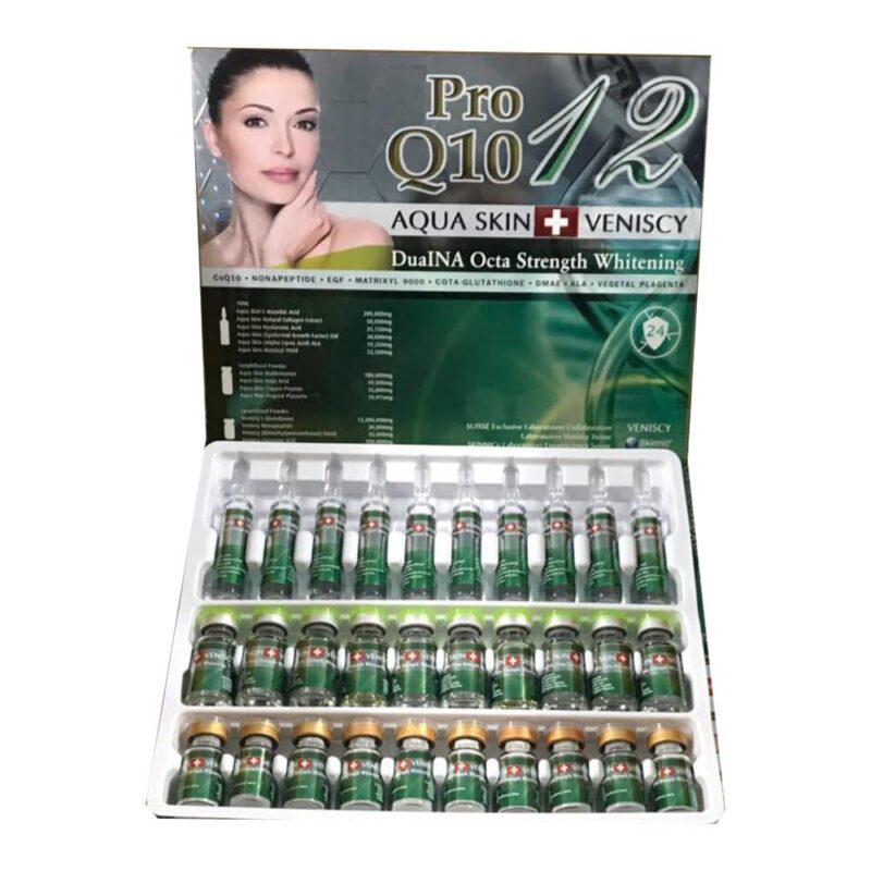 People of all ages and genders want lovely, luscious skin that is free of imperfections. The Aqua Skin Veniscy 12 DualNA Octa Strength Skin Whitening 10 Sessions Injection can reduce melanin levels in the skin and make it pristine. Aqua Skin is one of the most trusted spa and skin whitening injectable products in the world. It contains a large level of L-Glutathione as well as vitamin C, which helps to rebuild the texture of your skin for Anti Ageing. Pathologists have approved the cream's effectiveness.