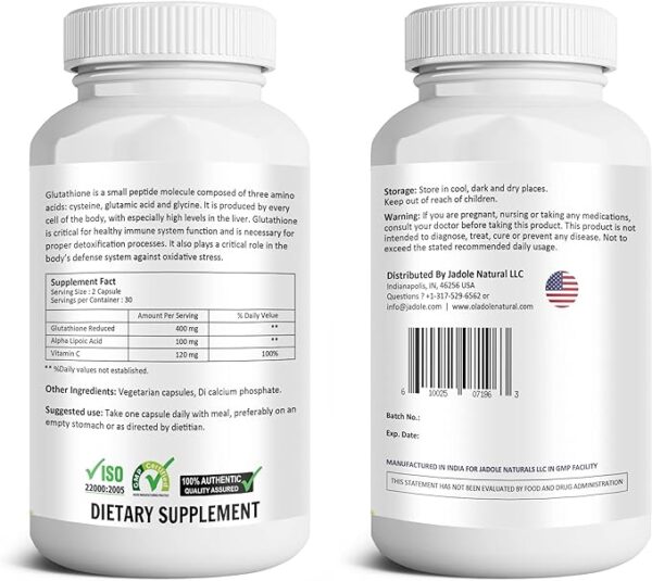 Oladole Natural Glutathione Capsules Supplement 620mg Complex 60 Caps - Image 5